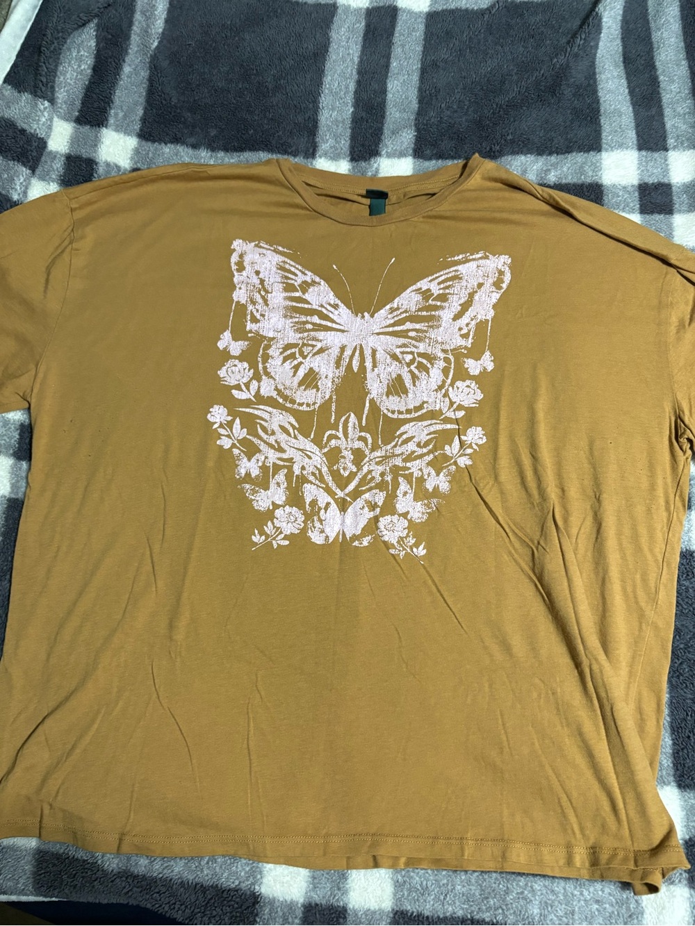 Butterfly Floral Graphic Tee - burnt orange with Pale Pink Print
